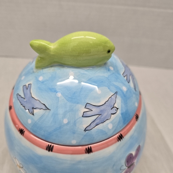 Hausenware Cat Kitten Butterfly Fish Birds Floral Ceramic Cookie Jar Vintage - Picture 6 of 16